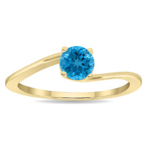 Women's Solitaire Round Shaped Blue Topaz Wave Ring in 10K Yellow Gold- GRG61124BT