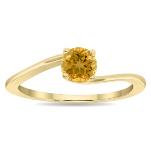 Women's Solitaire Round Shaped Citrine Wave Ring in 10K Yellow Gold- GRG61124CT
