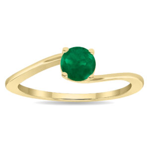 Women's Solitaire Round Shaped Emerald Wave Ring in 10K Yellow Gold- GRG61124EM