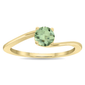 Women's Solitaire Round Shaped Green Amethyst Wave Ring in 10K Yellow Gold- GRG61124GA
