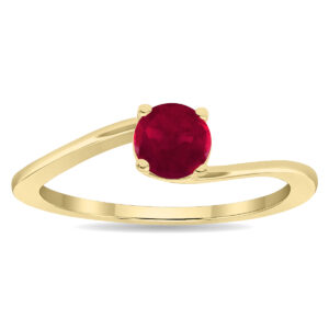 Women's Solitaire Round Shaped Ruby Wave Ring in 10K Yellow Gold- GRG61124RB