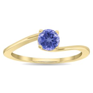 Women's Solitaire Round Shaped Tanzanite Wave Ring in 10K Yellow Gold- GRG61124TZ