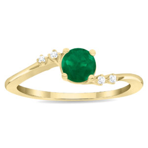 Women's Round Shaped Emerald and Diamond Tierra Ring in 10K Yellow Gold- GRG61125EM