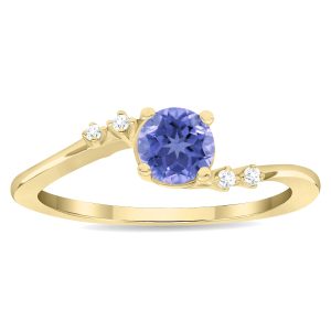 Women's Round Shaped Tanzanite and Diamond Tierra Ring in 10K Yellow Gold- GRG61125TZ