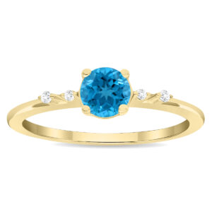 Women's Round Shaped Blue Topaz and Diamond Sparkle Ring in 10K Yellow Gold- GRG61126BT