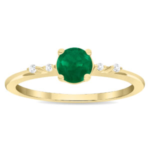 Women's Round Shaped Emerald and Diamond Sparkle Ring in 10K Yellow Gold- GRG61126EM