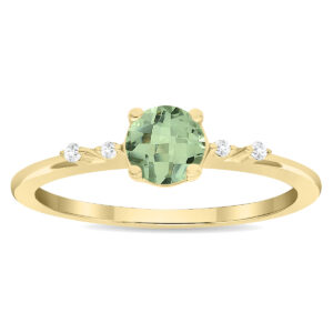 Women's Round Shaped Green Amethyst and Diamond Sparkle Ring in 10K Yellow Gold- GRG61126GA