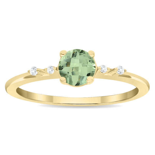 Women's Round Shaped Green Amethyst and Diamond Sparkle Ring in 10K Yellow Gold- GRG61126GA