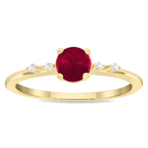 Women's Round Shaped Ruby and Diamond Sparkle Ring in 10K Yellow Gold- GRG61126RB