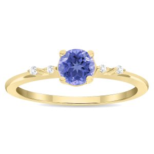 Women's Round Shaped Tanzanite and Diamond Sparkle Ring in 10K Yellow Gold- GRG61126TZ