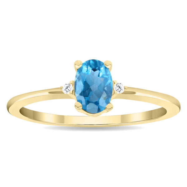 Women's Oval Shaped Blue Topaz and Diamond Classic Ring in 10K Yellow Gold- GRG61127BT