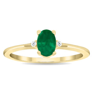 Women's Oval Shaped Emerald and Diamond Classic Ring in 10K Yellow Gold- GRG61127EM