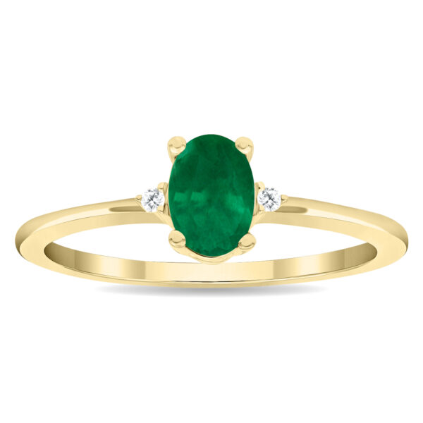 Women's Oval Shaped Emerald and Diamond Classic Ring in 10K Yellow Gold- GRG61127EM