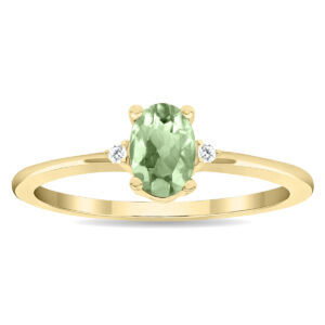 Women's Oval Shaped Green Amethyst and Diamond Classic Ring in 10K Yellow Gold- GRG61127GA