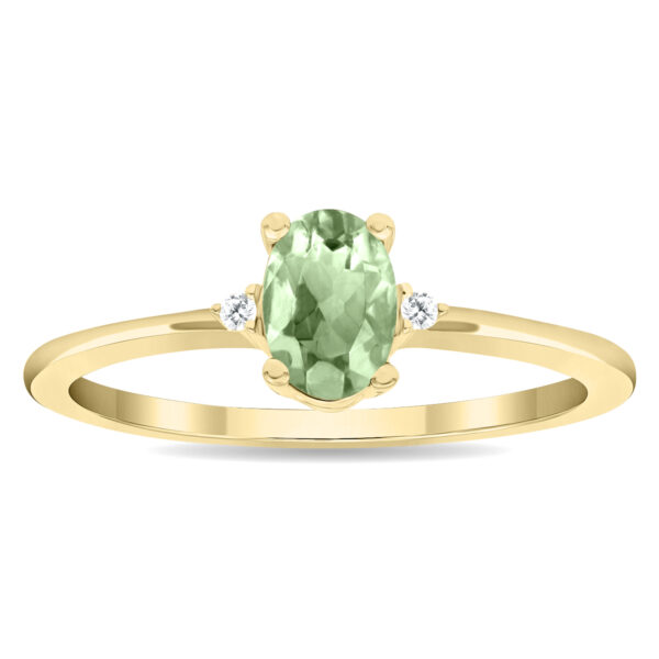 Women's Oval Shaped Green Amethyst and Diamond Classic Ring in 10K Yellow Gold- GRG61127GA
