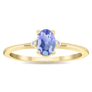 Women's Oval Shaped Tanzanite and Diamond Classic Ring in 10K Yellow Gold- GRG61127TZ