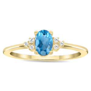 Women's Oval Shaped Blue Topaz and Diamond Half Moon Ring in 10K Yellow Gold- GRG61128BT