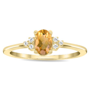 Women's Oval Shaped Citrine and Diamond Half Moon Ring in 10K Yellow Gold- GRG61128CT