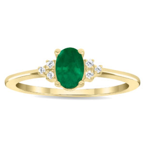 Women's Oval Shaped Emerald and Diamond Half Moon Ring in 10K Yellow Gold- GRG61128EM