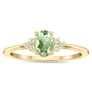 Women's Oval Shaped Green Amethyst and Diamond Half Moon Ring in 10K Yellow Gold- GRG61128GA