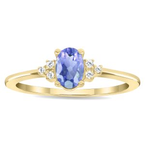 Women's Oval Shaped Tanzanite and Diamond Half Moon Ring in 10K Yellow Gold- GRG61128TZ