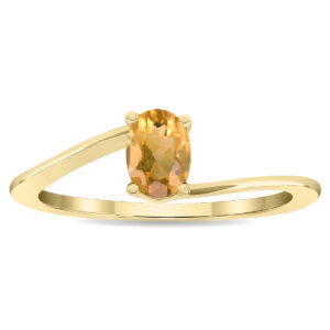 Women's Solitaire Oval Shaped Citrine Wave Ring in 10K Yellow Gold- GRG61129CT