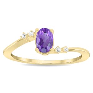Women's Oval Shaped Amethyst and Diamond Tierra Ring in 10K Yellow Gold- GRG61130AM