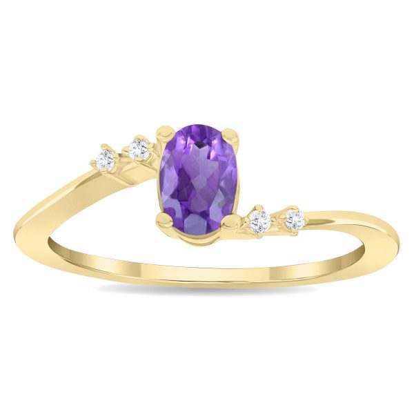 Women's Oval Shaped Amethyst and Diamond Tierra Ring in 10K Yellow Gold- GRG61130AM