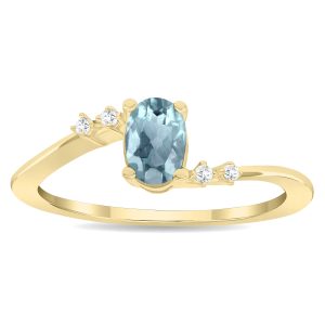 Women's Oval Shaped Aquamarine and Diamond Tierra Ring in 10K Yellow Gold- GRG61130AQ