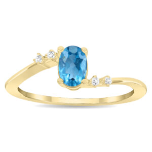 Women's Oval Shaped Blue Topaz and Diamond Tierra Ring in 10K Yellow Gold- GRG61130BT
