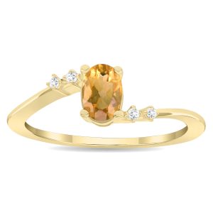 Women's Oval Shaped Citrine and Diamond Tierra Ring in 10K Yellow Gold- GRG61130CT