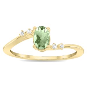 Women's Oval Shaped Green Amethyst and Diamond Tierra Ring in 10K Yellow Gold- GRG61130GA