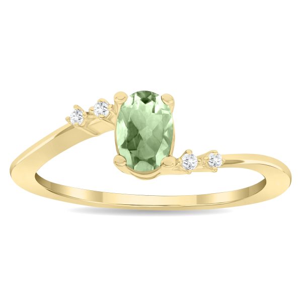 Women's Oval Shaped Green Amethyst and Diamond Tierra Ring in 10K Yellow Gold- GRG61130GA