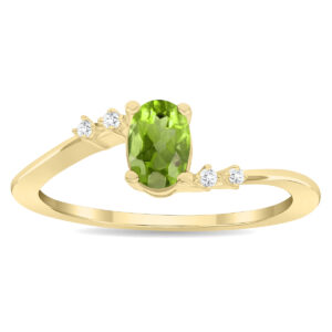 Women's Oval Shaped Peridot and Diamond Tierra Ring in 10K Yellow Gold- GRG61130PD