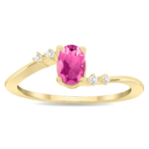 Women's Oval Shaped Pink Topaz and Diamond Tierra Ring in 10K Yellow Gold- GRG61130PZ