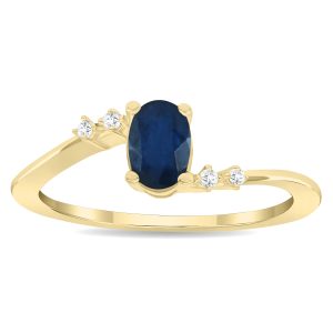 Women's Oval Shaped Sapphire and Diamond Tierra Ring in 10K Yellow Gold- GRG61130SP