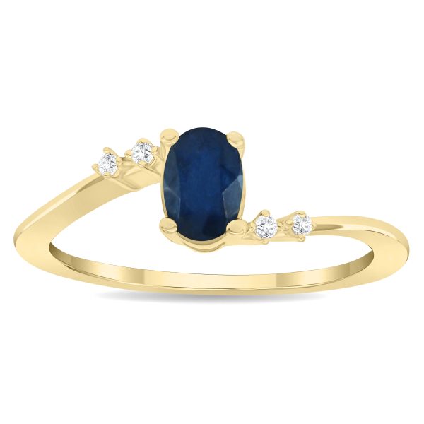 Women's Oval Shaped Sapphire and Diamond Tierra Ring in 10K Yellow Gold- GRG61130SP