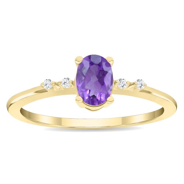 Women's Oval Shaped Amethyst and Diamond Sparkle Ring in 10K Yellow Gold- GRG61131AM