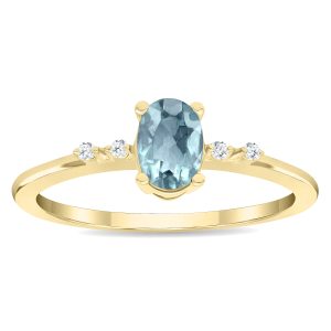 Women's Oval Shaped Aquamarine and Diamond Sparkle Ring in 10K Yellow Gold- GRG61131AQ