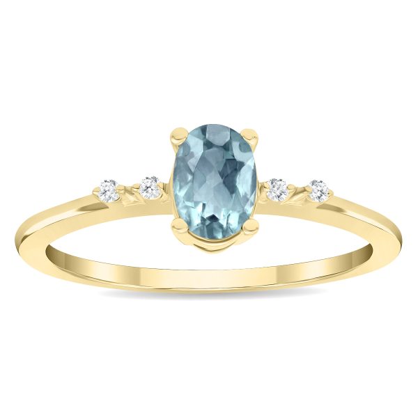 Women's Oval Shaped Aquamarine and Diamond Sparkle Ring in 10K Yellow Gold- GRG61131AQ