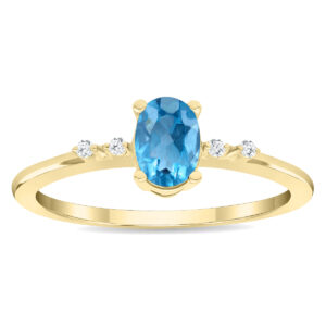 Women's Oval Shaped Blue Topaz and Diamond Sparkle Ring in 10K Yellow Gold- GRG61131BT