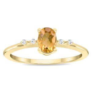 Women's Oval Shaped Citrine and Diamond Sparkle Ring in 10K Yellow Gold- GRG61131CT