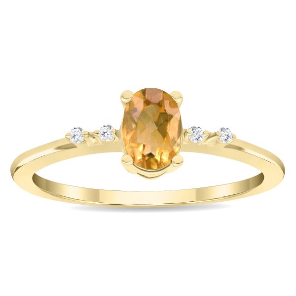 Women's Oval Shaped Citrine and Diamond Sparkle Ring in 10K Yellow Gold- GRG61131CT