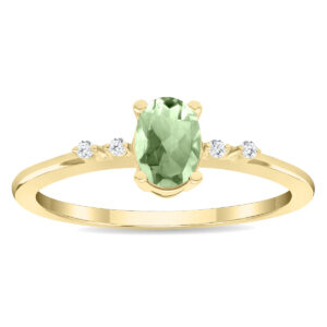 Women's Oval Shaped Green Amethyst and Diamond Sparkle Ring in 10K Yellow Gold- GRG61131GA
