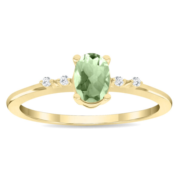 Women's Oval Shaped Green Amethyst and Diamond Sparkle Ring in 10K Yellow Gold- GRG61131GA
