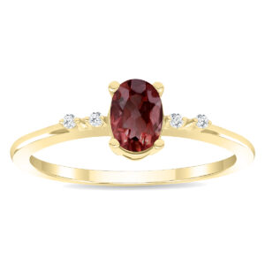 Women's Oval Shaped Garnet and Diamond Sparkle Ring in 10K Yellow Gold- GRG61131GT