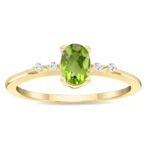 Women's Oval Shaped Peridot and Diamond Sparkle Ring in 10K Yellow Gold- GRG61131PD