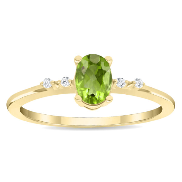 Women's Oval Shaped Peridot and Diamond Sparkle Ring in 10K Yellow Gold- GRG61131PD