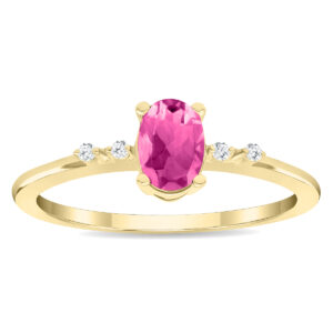 Women's Oval Shaped Pink Topaz and Diamond Sparkle Ring in 10K Yellow Gold- GRG61131PZ