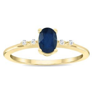 Women's Oval Shaped Sapphire and Diamond Sparkle Ring in 10K Yellow Gold- GRG61131SP